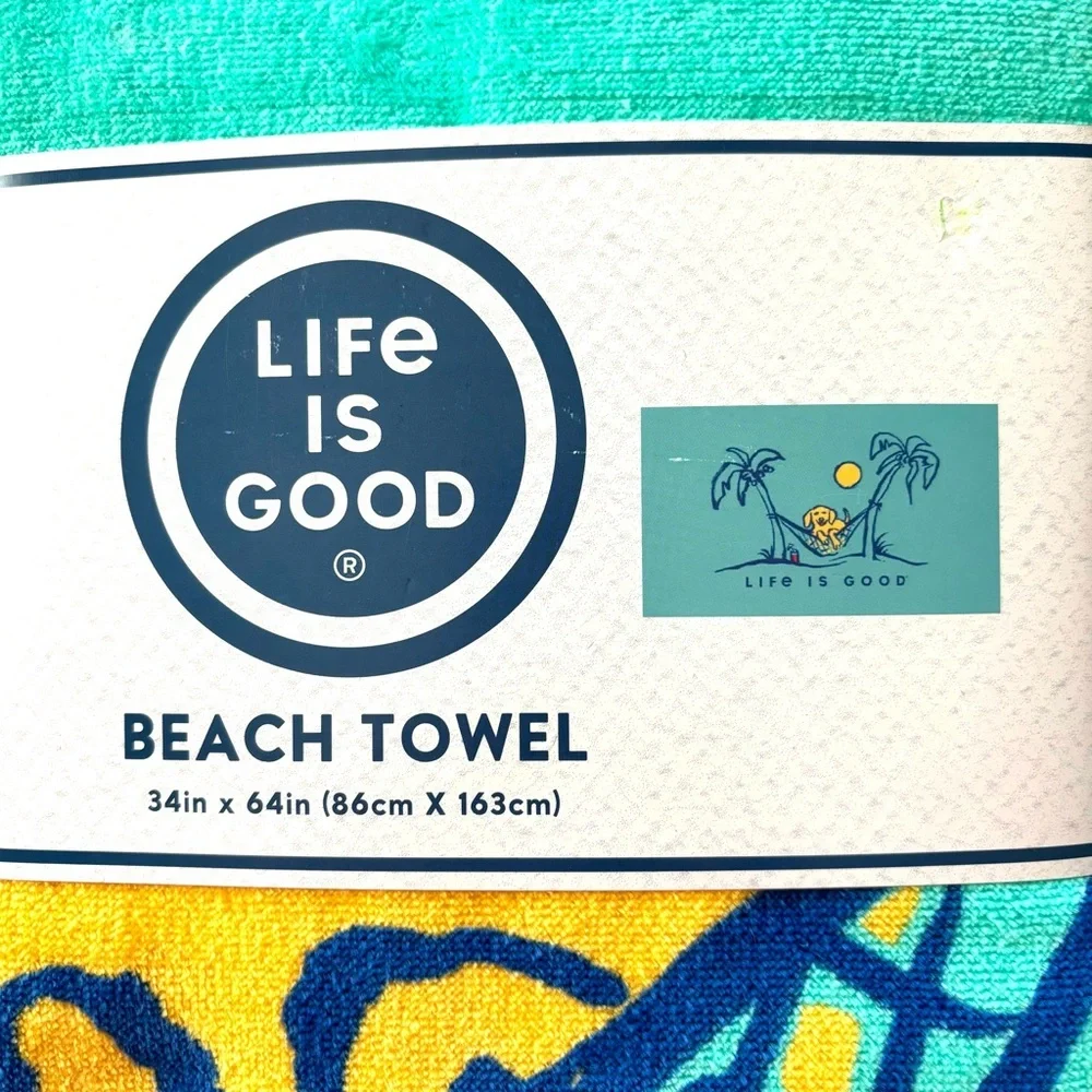 NWT Life is Good Rocket Dog hammock palm trees turquoise Beach Towel 34 X 64